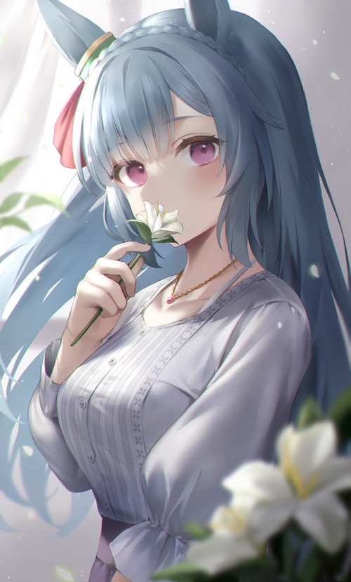 Mejiro Ardan from Uma Musume Pretty Derby holding a flower