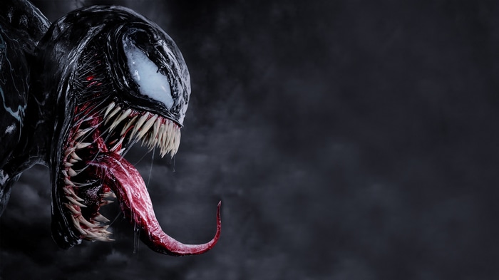 4K Venom movie creature with white eyes