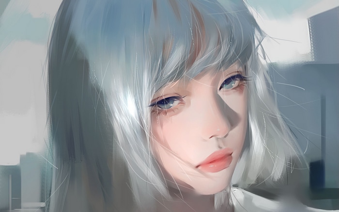 Artwork of a girl with silver hair by TEAMO