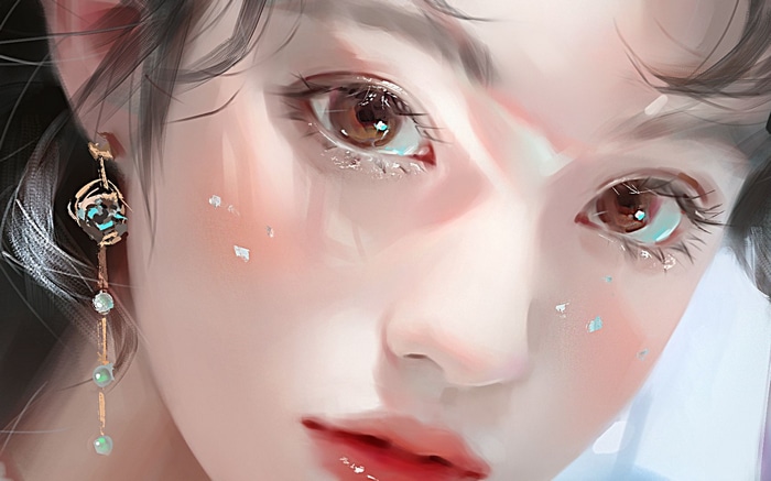 Close-up of an Asian woman with black hair and brown eyes