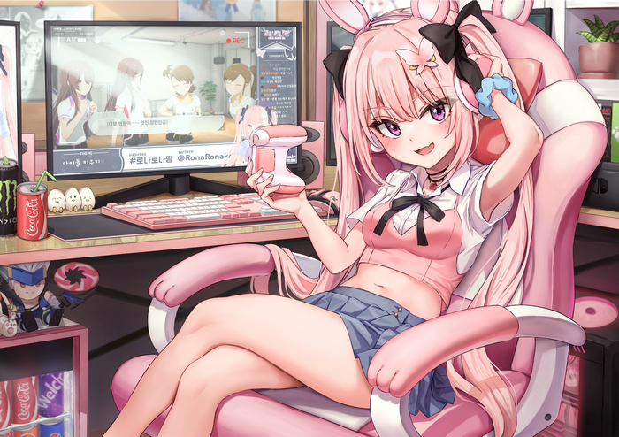 Virtual Youtuber Ronaronakr with pink hair and animal ears