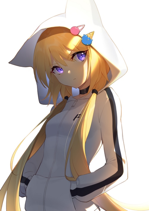Anime girl with blonde hair and purple eyes