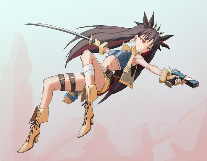 Anime girl with sword and gun