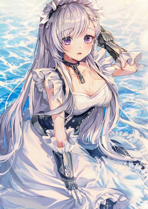 4K Anime Girl in Maid Outfit in Water