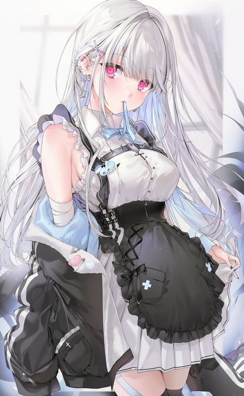 Anime girl with white hair and red eyes