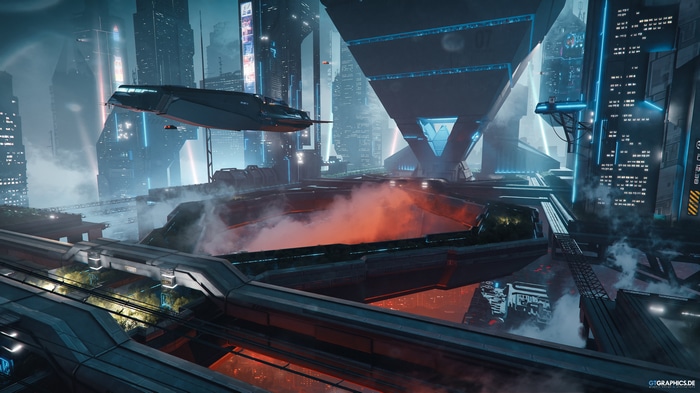 4K Futuristic City with Spaceship Landing