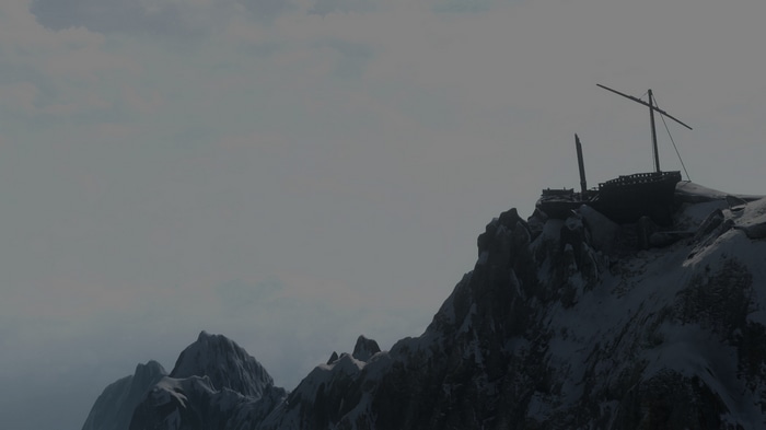 The Witcher 3: Wild Hunt shipwreck on a snowy mountain peak
