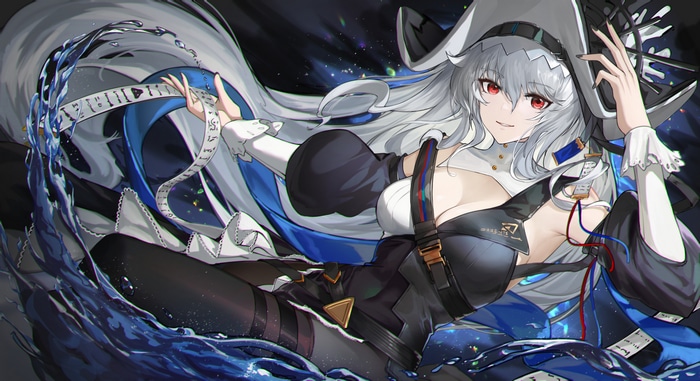 4K anime girl with red eyes and white hair