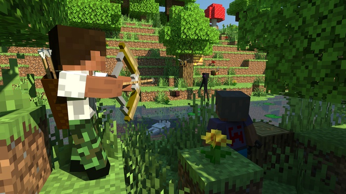 Minecraft 4K: Archer and Enderman by the Water