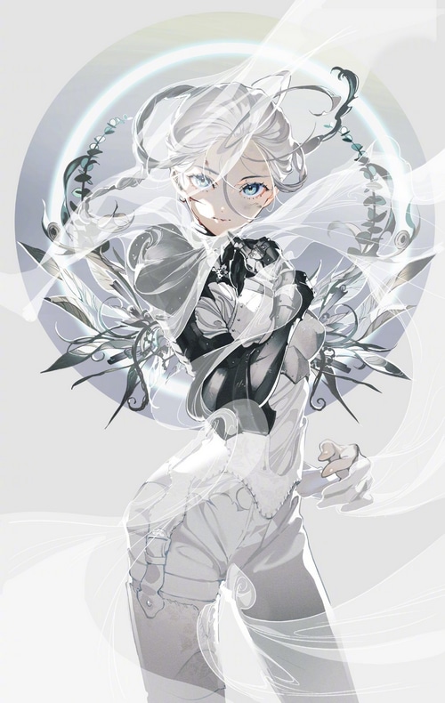 Anime girl with white hair and blue eyes