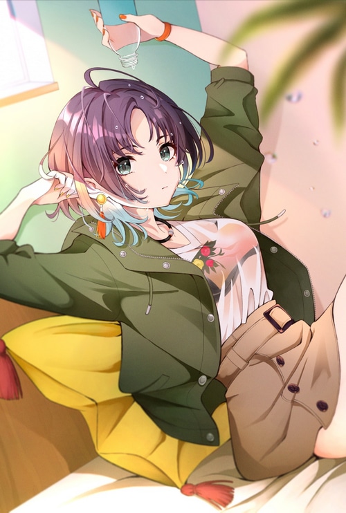 Anime girl pouring water on herself