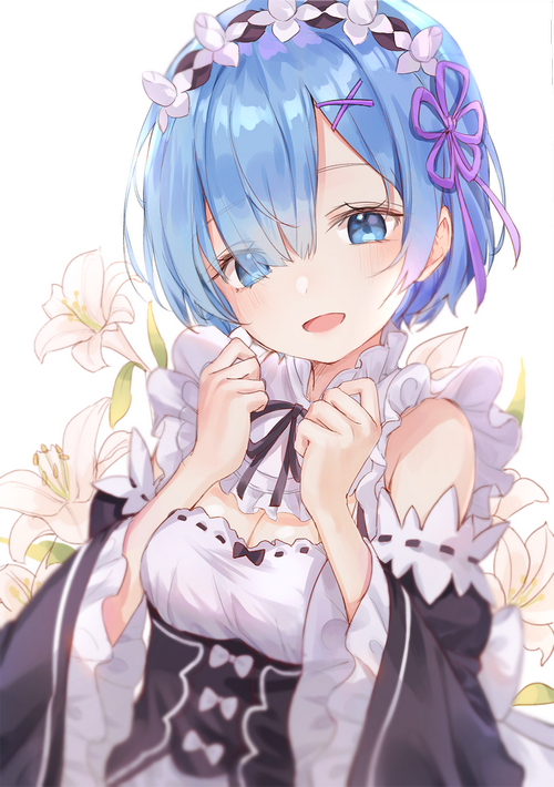 Rem from Re:Zero in a maid outfit with lilies