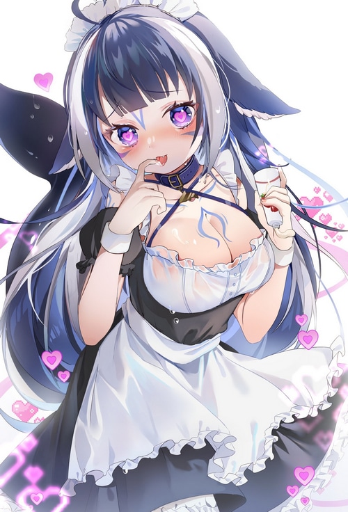 Shylily in a maid outfit with hearts