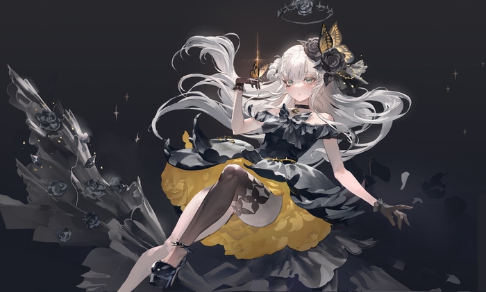4K Anime Girl with Butterfly and Black Roses