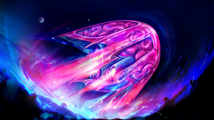Abstract digital art of a pink brain-like object