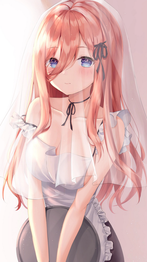 Nakano Miku in a wedding dress with blue eyes