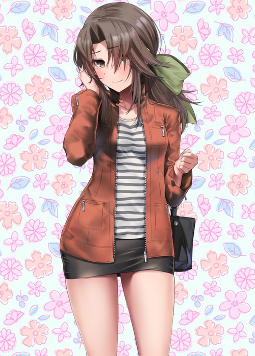 Jintsuu from Kantai Collection with a green bow