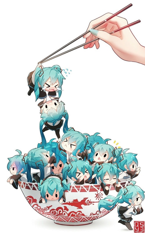 Hatsune Miku Chibi Characters in a Bowl