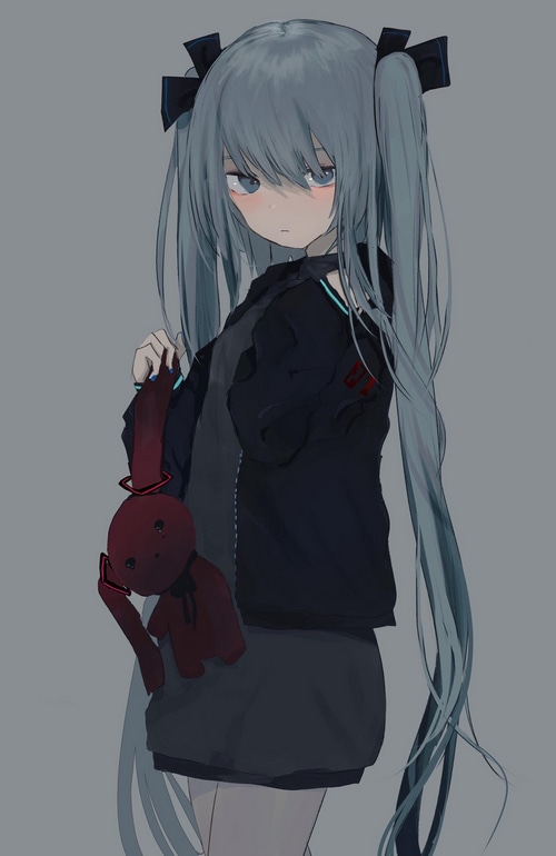 Hatsune Miku holding a red doll