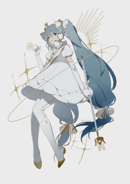 Hatsune Miku in a white and gold winter outfit