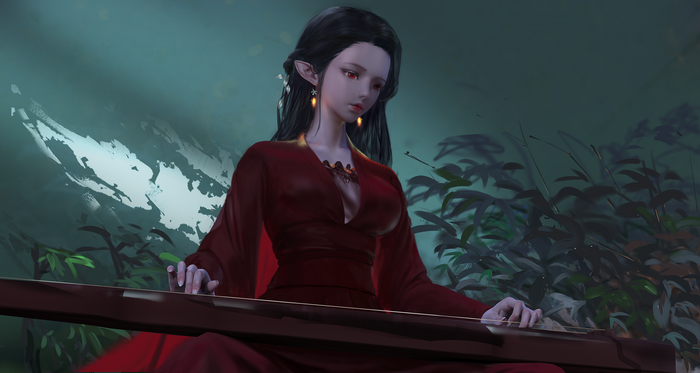 Fantasy girl playing a musical instrument