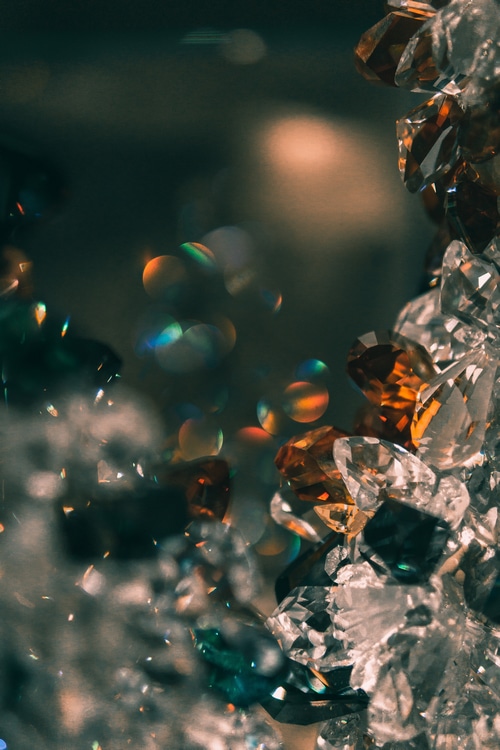4K crystal cluster with amber and clear gems