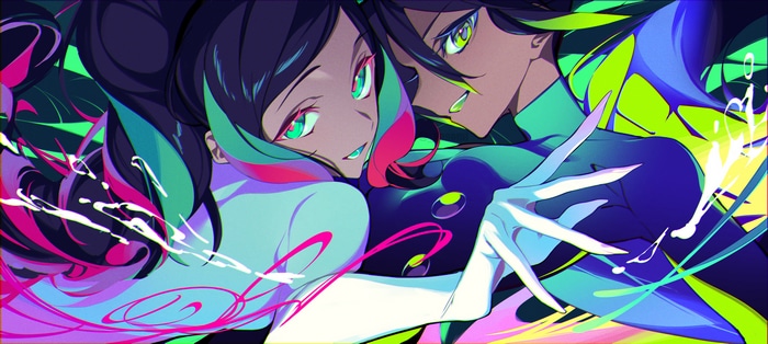 4K anime art of two characters with colorful hair