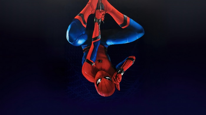 4K Spider-Man hanging upside down