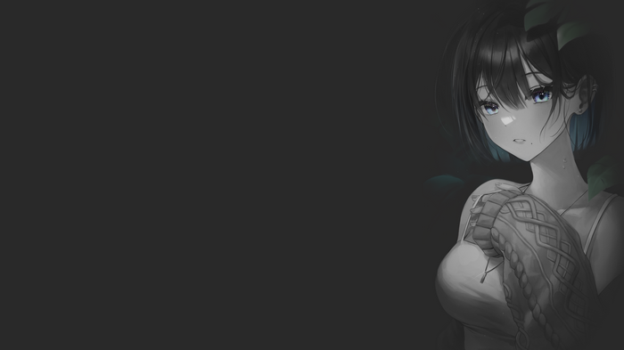 4K monochrome anime girl with blue eyes