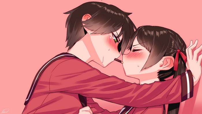 Mikuma and Mogami from Kantai Collection sharing a chocolate