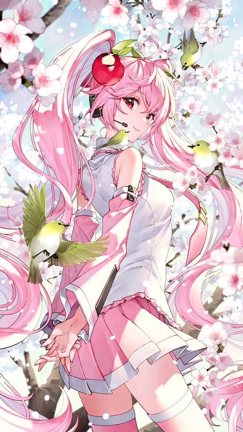 Sakura Miku with Birds and Cherry Blossoms