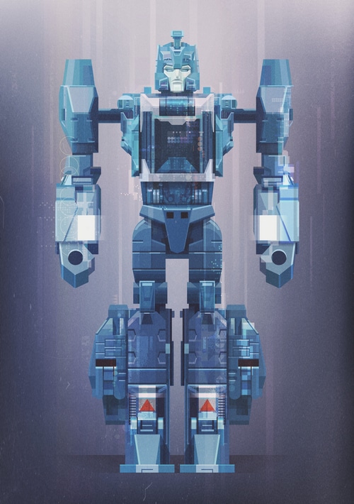 Blue Transformer Robot with Futuristic Design