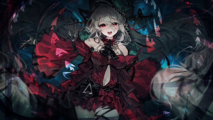 4K Arknights Skadi in a red dress