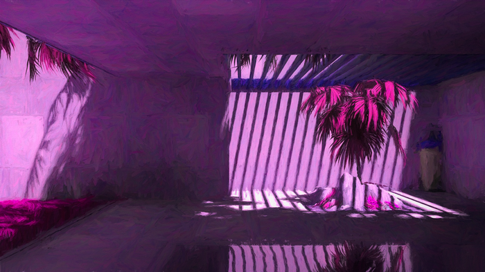 4K pink palm trees with shadows