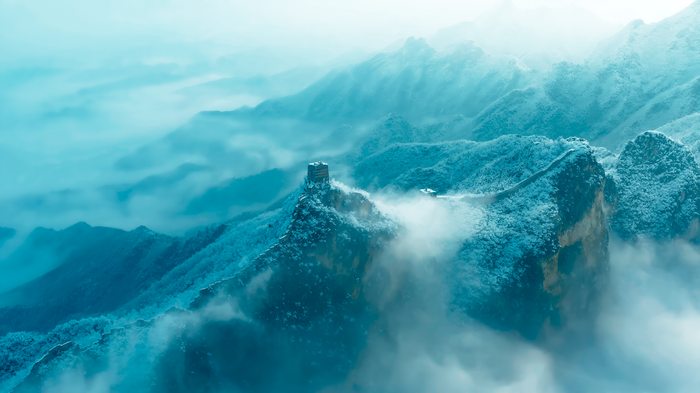 Great Wall of China in Winter with Fog