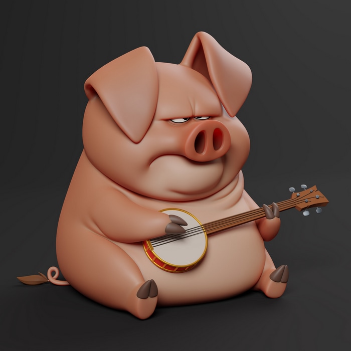 Cartoon pig playing a banjo