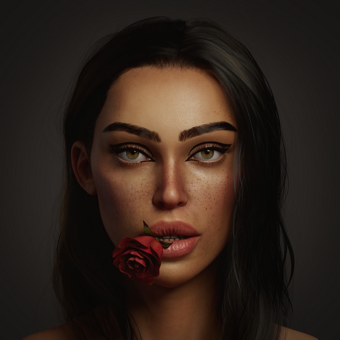 Digital art portrait of a woman with a rose
