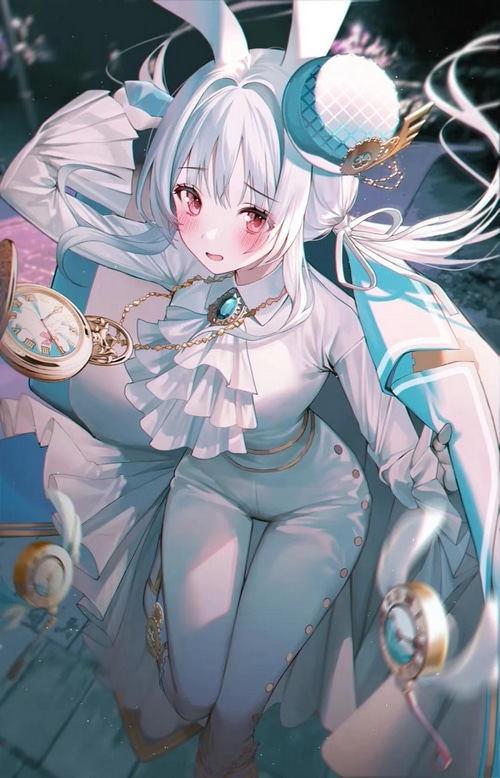Bunny girl with pocket watch and red eyes