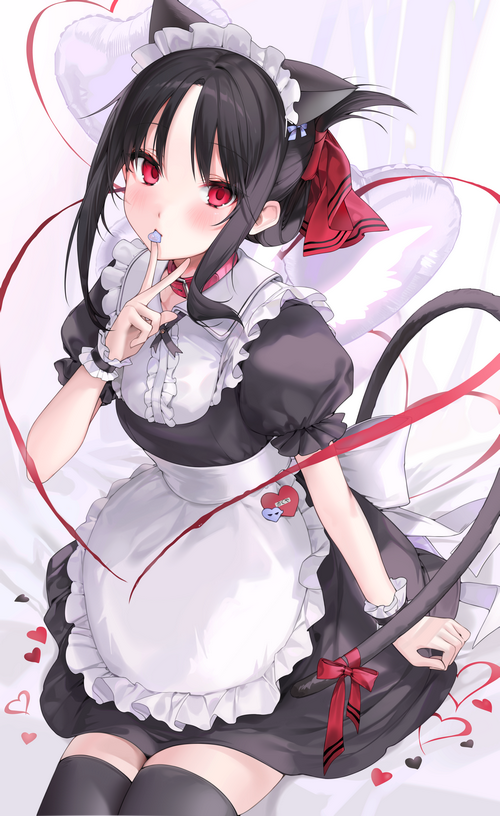Kaguya Shinomiya in a maid outfit with cat ears