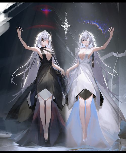 Azur Lane Emden twins in black and white dresses