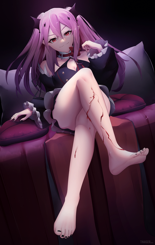 Krul Tepes from Owari No Seraph with blood on her legs