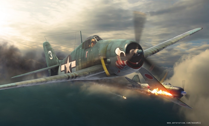 Grumman F6F Hellcat in a dogfight