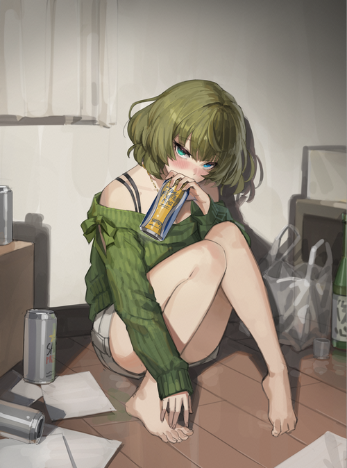 Takagaki Kaede drinking from a can