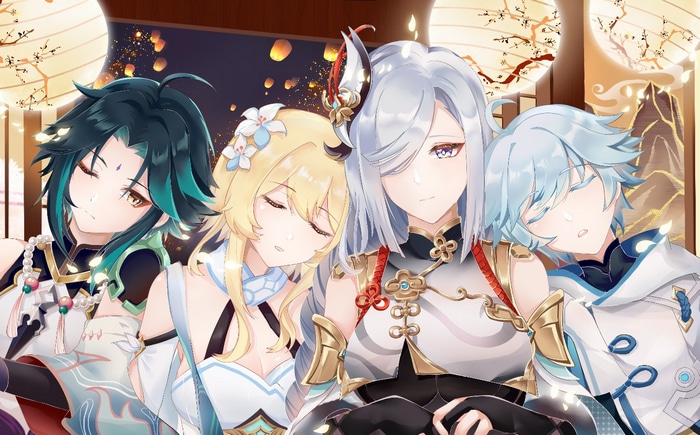 Genshin Impact Characters Xiao, Lumine, Shenhe, and Chongyun