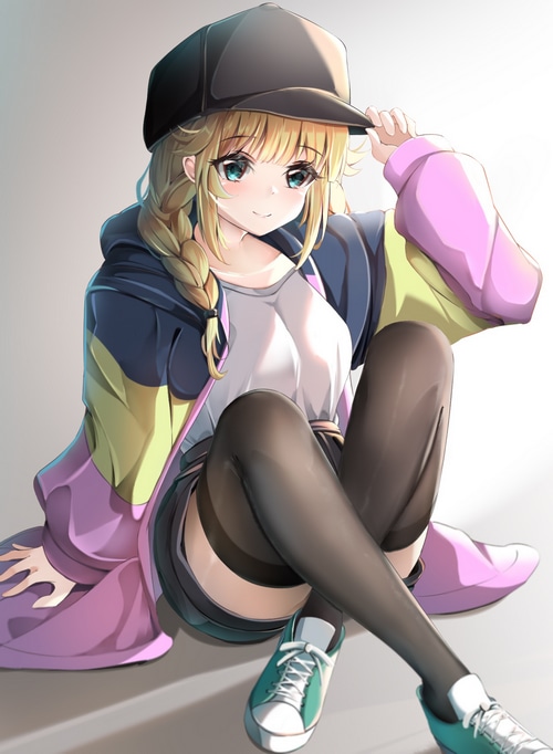 Tsukimi Eiko with Braids and a Baseball Cap