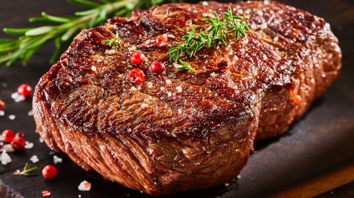 4K still life of a seasoned steak