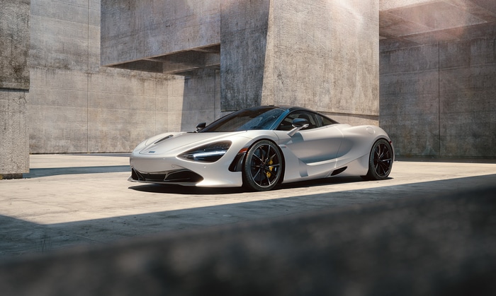 White McLaren 720S parked in concrete structure