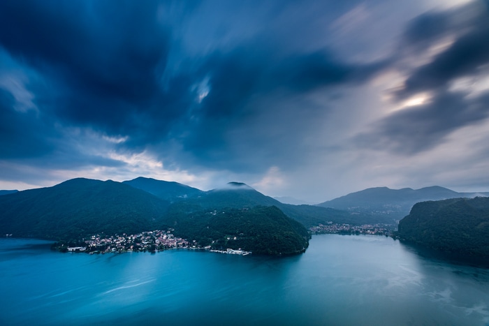 Lake Lugano, Switzerland with dramatic clouds
