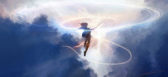 Wonder Woman fan art with lightning and clouds