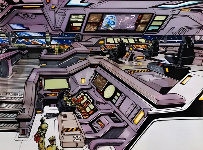 Starship bridge with view of Earth